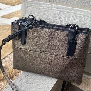 Coach Metallic Crossbody Dual Chain Handle Leather Purse Handbag
